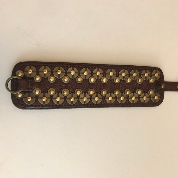 Rare Vintage Cole Haan Brown Leather Ornate Copper Discs and Studs Bracelet/Cuff - Picture 2 of 5